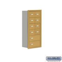 Salsbury Cell Phone Storage Locker - 6 Door High Unit (8 Inch Deep Compartments) - 8 A Doors and 2 B Doors - Gold - Recessed Mounted - Master Keyed Locks  19068-10GRK