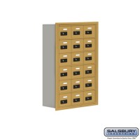 Salsbury Cell Phone Storage Locker - 6 Door High Unit (8 Inch Deep Compartments) - 18 A Doors - Gold - Recessed Mounted - Resettable Combination Locks  19068-18GRC