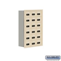 Salsbury Cell Phone Storage Locker - 6 Door High Unit (8 Inch Deep Compartments) - 18 A Doors - Sandstone - Recessed Mounted - Resettable Combination Locks  19068-18SRC