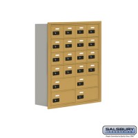 Salsbury Cell Phone Storage Locker - 6 Door High Unit (8 Inch Deep Compartments) - 16 A Doors and 4 B Doors - Gold - Recessed Mounted - Resettable Combination Locks  19068-20GRC