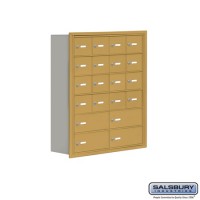 Salsbury Cell Phone Storage Locker - 6 Door High Unit (8 Inch Deep Compartments) - 16 A Doors and 4 B Doors - Gold - Recessed Mounted - Master Keyed Locks  19068-20GRK