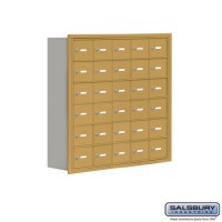 Salsbury Cell Phone Storage Locker - 6 Door High Unit (8 Inch Deep Compartments) - 30 A Doors - Gold - Recessed Mounted - Master Keyed Locks  19068-30GRK