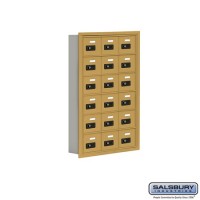 Salsbury Cell Phone Storage Locker - 6 Door High Unit (5 Inch Deep Compartments) - 18 A Doors - Gold - Recessed Mounted - Resettable Combination Locks  19065-18GRC