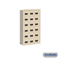 Salsbury Cell Phone Storage Locker - 6 Door High Unit (5 Inch Deep Compartments) - 18 A Doors - Sandstone - Recessed Mounted - Resettable Combination Locks  19065-18SRC