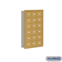 Salsbury Cell Phone Storage Locker - 6 Door High Unit (5 Inch Deep Compartments) - 18 A Doors - Gold - Recessed Mounted - Master Keyed Locks  19065-18GRK