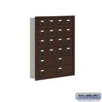 Salsbury Cell Phone Storage Locker - 6 Door High Unit (5 Inch Deep Compartments) - 16 A Doors and 4 B Doors - Bronze - Recessed Mounted - Resettable Combination Locks  19065-20ZRC