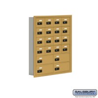Salsbury Cell Phone Storage Locker - 6 Door High Unit (5 Inch Deep Compartments) - 16 A Doors and 4 B Doors - Gold - Recessed Mounted - Resettable Combination Locks  19065-20GRC