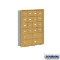Salsbury Cell Phone Storage Locker - 6 Door High Unit (5 Inch Deep Compartments) - 16 A Doors and 4 B Doors - Gold - Recessed Mounted - Master Keyed Locks  19065-20GRK