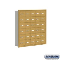 Salsbury Cell Phone Storage Locker - 6 Door High Unit (5 Inch Deep Compartments) - 30 A Doors - Gold - Recessed Mounted - Master Keyed Locks  19065-30GRK
