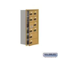 Salsbury Cell Phone Storage Locker - with Front Access Panel - 6 Door High Unit (8 Inch Deep Compartments) - 8 A Doors (7 usable) and 2 B Doors - Gold - Recessed Mounted - Resettable Combination Locks  19168-10GRC