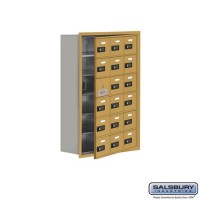 Salsbury Cell Phone Storage Locker - with Front Access Panel - 6 Door High Unit (8 Inch Deep Compartments) - 18 A Doors (17 usable) - Gold - Recessed Mounted - Resettable Combination Locks  19168-18GRC