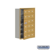 Salsbury Cell Phone Storage Locker - with Front Access Panel - 6 Door High Unit (8 Inch Deep Compartments) - 18 A Doors (17 usable) - Gold - Recessed Mounted - Master Keyed Locks  19168-18GRK