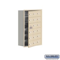 Salsbury Cell Phone Storage Locker - with Front Access Panel - 6 Door High Unit (8 Inch Deep Compartments) - 18 A Doors (17 usable) - Sandstone - Recessed Mounted - Master Keyed Locks  19168-18SRK