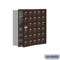 Salsbury Cell Phone Storage Locker - with Front Access Panel - 6 Door High Unit (8 Inch Deep Compartments) - 30 A Doors (29 usable) - Bronze - Recessed Mounted - Resettable Combination Locks  19168-30ZRC