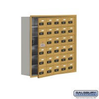 Salsbury Cell Phone Storage Locker - with Front Access Panel - 6 Door High Unit (8 Inch Deep Compartments) - 30 A Doors (29 usable) - Gold - Recessed Mounted - Resettable Combination Locks  19168-30GRC