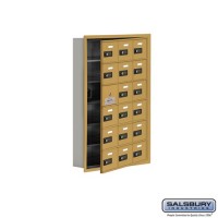 Salsbury Cell Phone Storage Locker - with Front Access Panel - 6 Door High Unit (5 Inch Deep Compartments) - 18 A Doors (17 usable) - Gold - Recessed Mounted - Resettable Combination Locks  19165-18GRC
