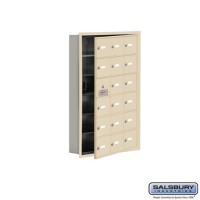 Salsbury Cell Phone Storage Locker - with Front Access Panel - 6 Door High Unit (5 Inch Deep Compartments) - 18 A Doors (17 usable) - Sandstone - Recessed Mounted - Master Keyed Locks  19165-18SRK