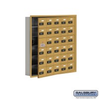 Salsbury Cell Phone Storage Locker - with Front Access Panel - 6 Door High Unit (5 Inch Deep Compartments) - 30 A Doors (29 usable) - Gold - Recessed Mounted - Resettable Combination Locks  19165-30GRC
