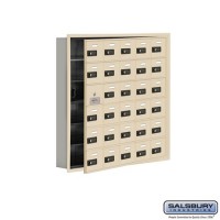 Salsbury Cell Phone Storage Locker - with Front Access Panel - 6 Door High Unit (5 Inch Deep Compartments) - 30 A Doors (29 usable) - Sandstone - Recessed Mounted - Resettable Combination Locks  19165-30SRC