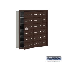 Salsbury Cell Phone Storage Locker - with Front Access Panel - 6 Door High Unit (5 Inch Deep Compartments) - 30 A Doors (29 usable) - Bronze - Recessed Mounted - Master Keyed Locks  19165-30ZRK