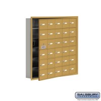 Salsbury Cell Phone Storage Locker - with Front Access Panel - 6 Door High Unit (5 Inch Deep Compartments) - 30 A Doors (29 usable) - Gold - Recessed Mounted - Master Keyed Locks  19165-30GRK