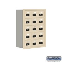 Salsbury Cell Phone Storage Locker - 5 Door High Unit (8 Inch Deep Compartments) - 15 A Doors - Sandstone - Recessed Mounted - Resettable Combination Locks  19058-15SRC