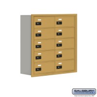 Salsbury Cell Phone Storage Locker - 5 Door High Unit (8 Inch Deep Compartments) - 10 B Doors - Gold - Recessed Mounted - Resettable Combination Locks  19058-10GRC