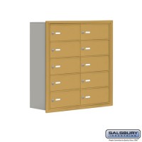 Salsbury Cell Phone Storage Locker - 5 Door High Unit (8 Inch Deep Compartments) - 10 B Doors - Gold - Recessed Mounted - Master Keyed Locks  19058-10GRK