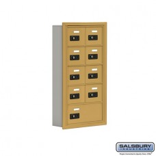 Salsbury Cell Phone Storage Locker - 5 Door High Unit (5 Inch Deep Compartments) - 8 A Doors and 1 B Door - Gold - Recessed Mounted - Resettable Combination Locks  19055-09GRC