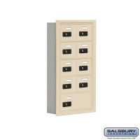 Salsbury Cell Phone Storage Locker - 5 Door High Unit (5 Inch Deep Compartments) - 8 A Doors and 1 B Door - Sandstone - Recessed Mounted - Resettable Combination Locks  19055-09SRC