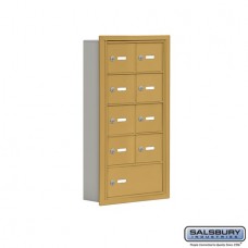 Salsbury Cell Phone Storage Locker - 5 Door High Unit (5 Inch Deep Compartments) - 8 A Doors and 1 B Door - Gold - Recessed Mounted - Master Keyed Locks  19055-09GRK