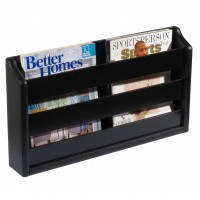 Wooden Mallet® Doublewide Oak Magazine Rack, Wall Mount or Tabletop, Black