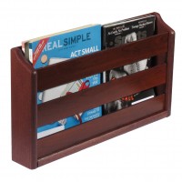 Wooden Mallet® Doublewide Oak Magazine Rack, Wall Mount or Tabletop, Mahogany