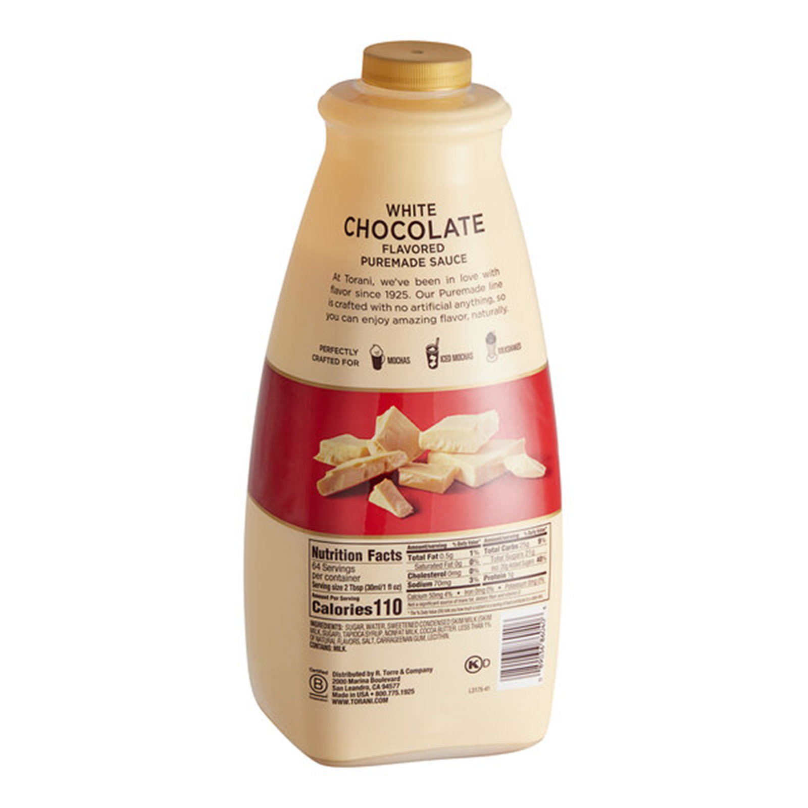 Torani Puremade White Chocolate Sauce – 16.5 Oz Bottle For Coffee & Desserts-539979